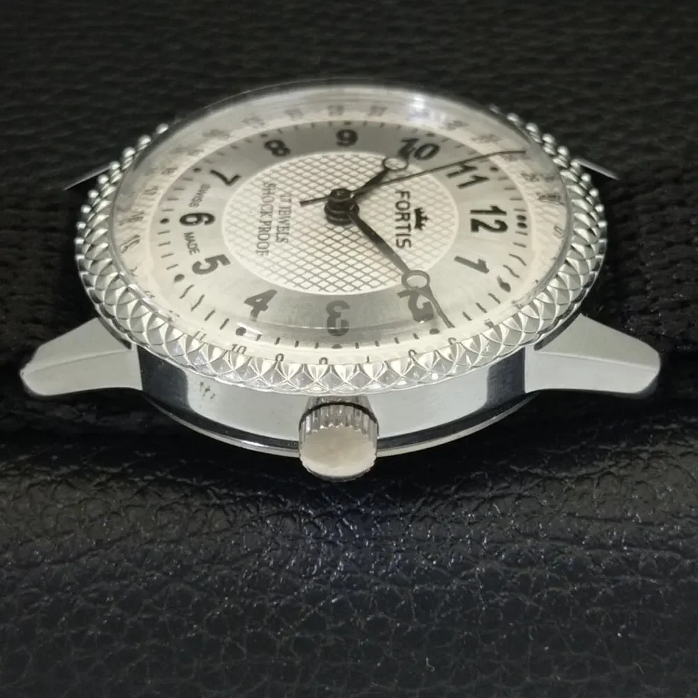 Vintage 1987 Fortis Manual Mens Silver Watch W/Nato Strap & Black accents